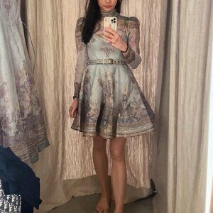 Zimmermann Eden Paisley Linen Silk Belted Mini Dress